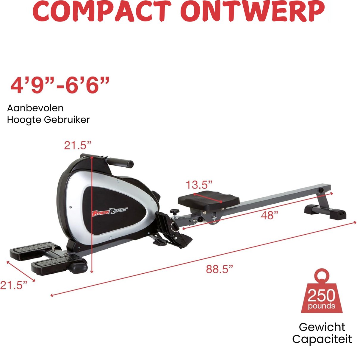 Afbeelding 2 van Fitness Reality 1000 Plus Bluetooth roeimachine met magnetische weerstand, optionele full-body oefeningen en gratis app