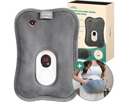 Zenwave Elektrische Kruik met Hoes - Digitaal Display - Warmtekruik & Waterkruik met Handwarmers - Oplaadbare Warmtekussen - Menstruatie Warmteband - Duurzaam & Draadloos - Kamperen & Outdoor - Warmwaterkruik Grijs
