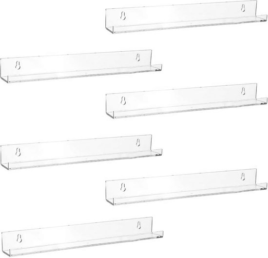 YONO LP Opbergsysteem Acryl - Houder aan de Muur - Platen Standaard - Display - Vinyl Rek - Platenhouder - 6 Stuks - Transparant