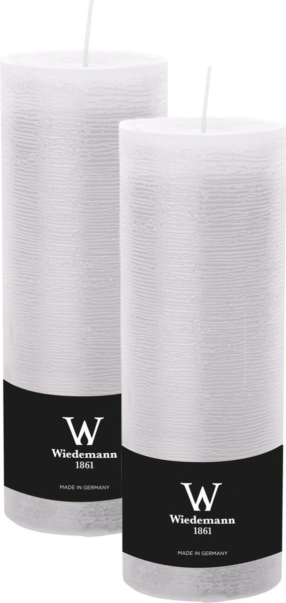 Wiedemann Cilinderkaars/stompkaars - 2x - hoog model - rustieke kaars - wit - 7 x 22 cm - 98 branduren