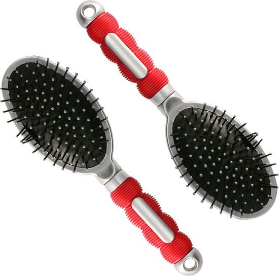 Haarborstel Hairmaster - 2x - zilver met rood handvat - 23 x 6 cm - kunststof - heren/dames/kinderen