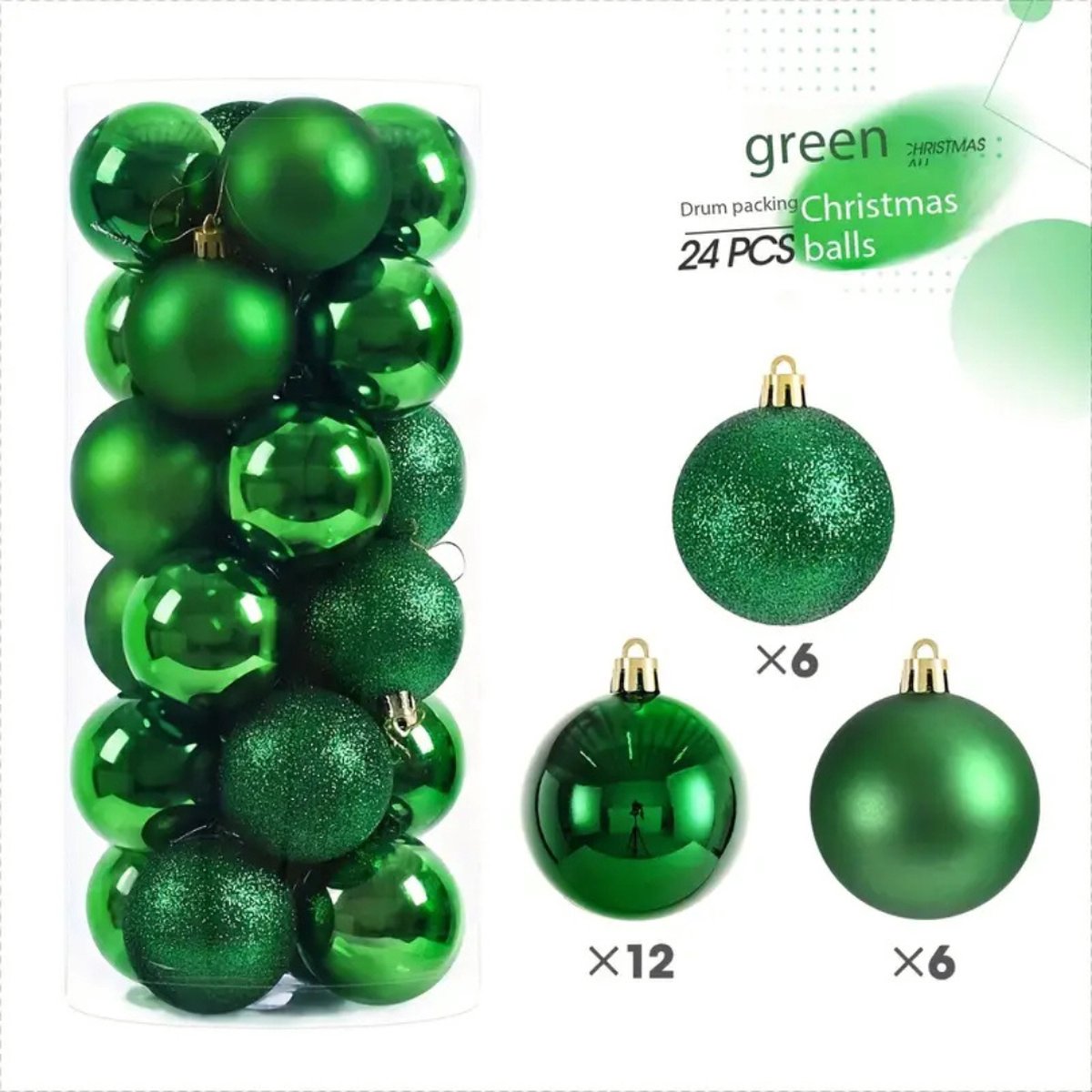 Set van 24 plastic kerstballen in groen voor kerstversiering van Livano.