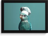 Cadre photo avec poster - Cadre poster 30x20 cm - Posters - Perruche - Vogel - Toque de chef - Mignon - Photo dans cadre - Décoration murale Cuisine - Accessoires de Décoration murale - Décoration murale - Peintures