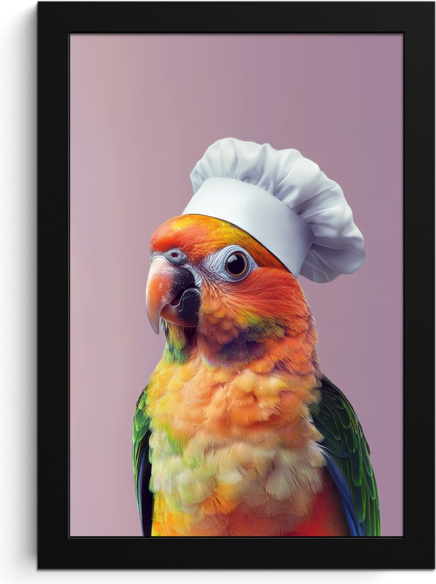 FrameYourWall Fotolijst inclusief poster - Posterlijst 20x30 cm - Posters - Papegaai - Koksmuts - Nieuwsgierig - Vogel - Foto in lijst - Keuken decoratie muur - Wanddecoratie accessoires - Muurdecoratie - Schilderijen Koksmuts - Parkiet