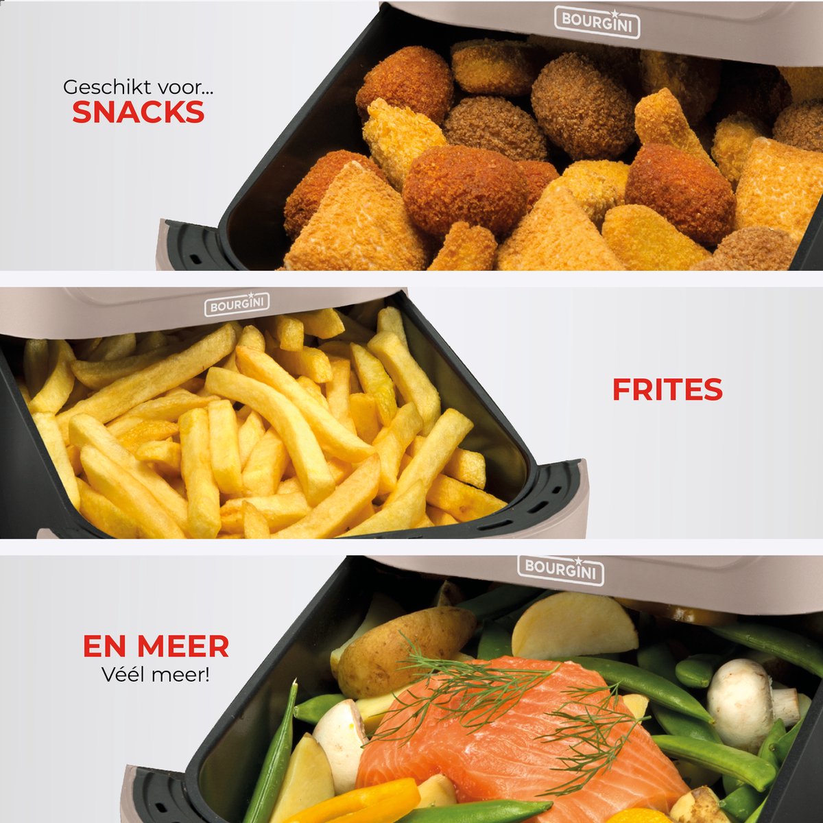 BOURGINI Ceramic coated air fryer (PFAS, C6, PFHxA, PTFE, PFOA and BPA), 5 litres, narrow size, 35% compact, 1500 W, ideal for a non-toxic home