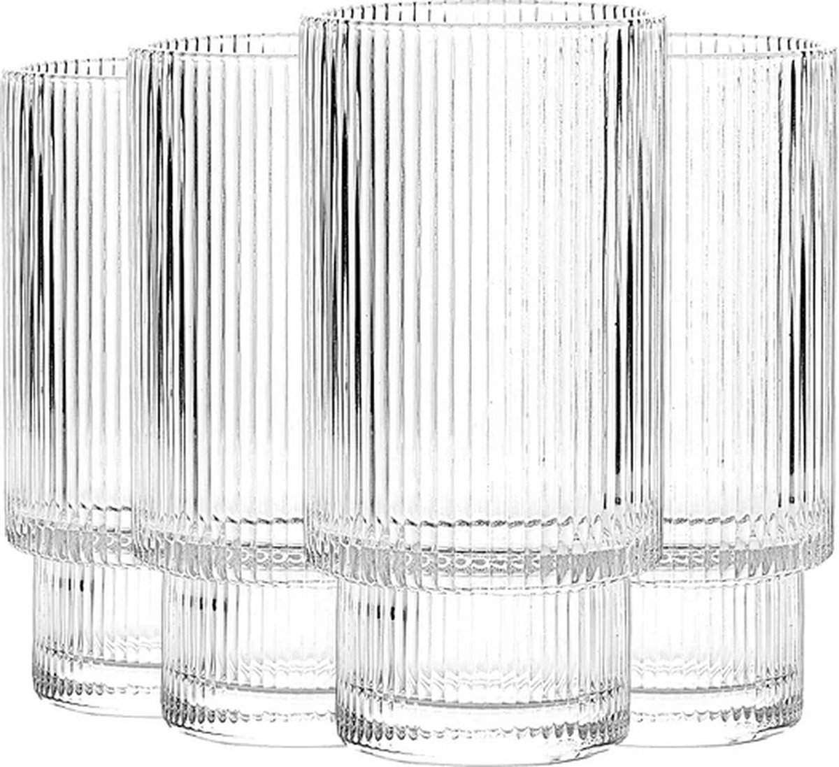 Geribbelde Longdrinkglazen - Set van 6 stuks - 295 ml - Origami Design - Vintage Glaswerk