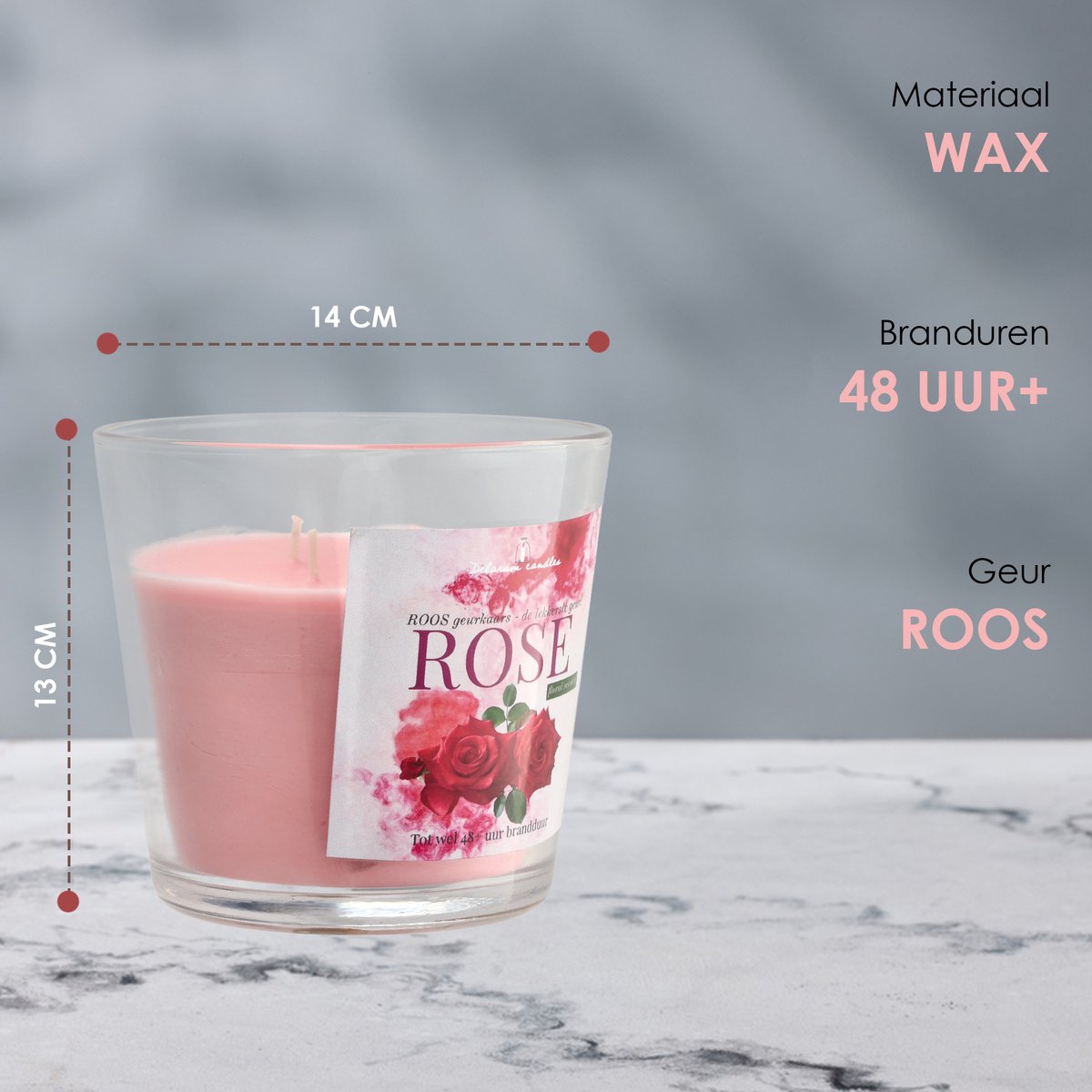 Geurkaars Rozen - Geurkaarsen in Glas - Grote Luxe Buitenkaars - 48 Uur - Romantisch Kaarsen Cadeau met Drie Lonten — cadeau in Wonen & Interieur - foto 7