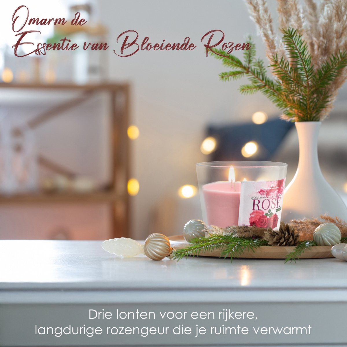 Geurkaars Rozen - Geurkaarsen in Glas - Grote Luxe Buitenkaars - 48 Uur - Romantisch Kaarsen Cadeau met Drie Lonten — cadeau in Wonen & Interieur - foto 6