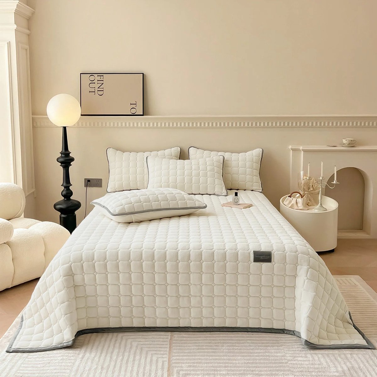 Asaam-Luxe Sprei 230x250 Fluwelen - Dekbedset Kingsize - Wasbaar - Beige - Lichtgewicht Fluwelen Dekbedset - Oversized Sprei Gewatteerd Beddengoed - Beddengoed Set Inclusief 2 Kussenslopen