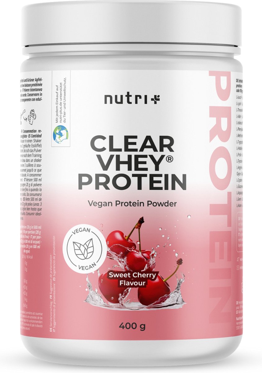 Goedkoopste nutri Clear Vhey Protein - Eiwit limonade Sweet Cherry - Veganistisch proteïnepoeder - heldere eiwitshake met erwteneiwit - 400 g