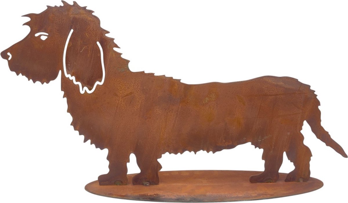 langharige teckel - hond - eco-roest - huis - tuin- binnen - buiten - dachshund -metaal-kado - kadoartikel