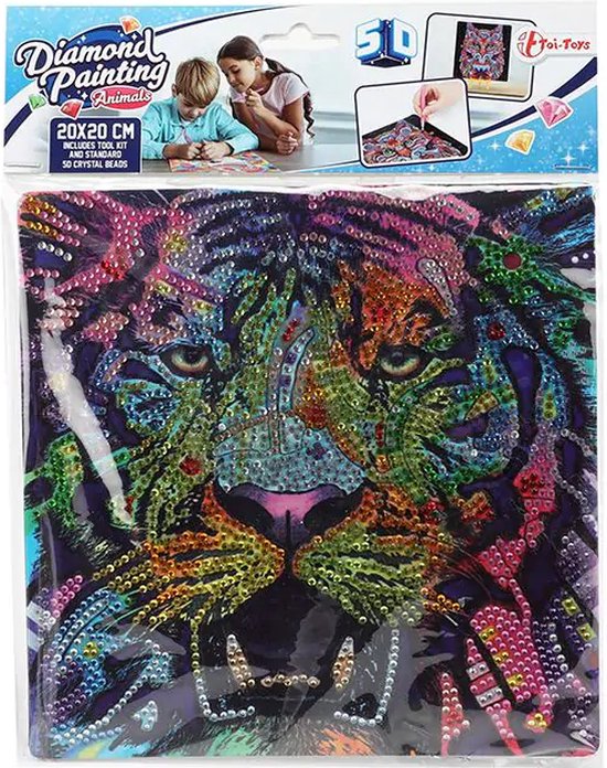 Foto: Toi toys diamond painting tijger dieren creatief extra glans 20 x 20cm complete set