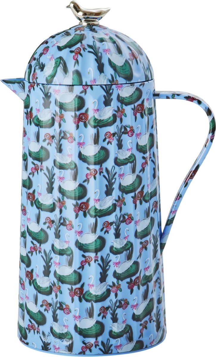 Rice thermoskan blauw zilver, swan print