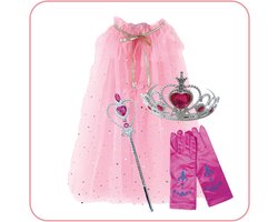 foto van Prinsessenjurk meisje Roze Glitter - Roze Jurk + Kroon + Toverstaf + Handschoenen - Prinses
