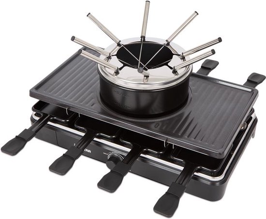 Gourmet- en fondueset voor 8 personen- Inclusief pannetjes en vorkjes Met anti-aanbaklaag- Gourmet- en Fondueset 8 Personen – 3-in-1 Set met Anti-aanbaklaag, Pannetjes, Vorkjes en Temperatuurregeling- grill- contactgrill- contact grill- feestdagen