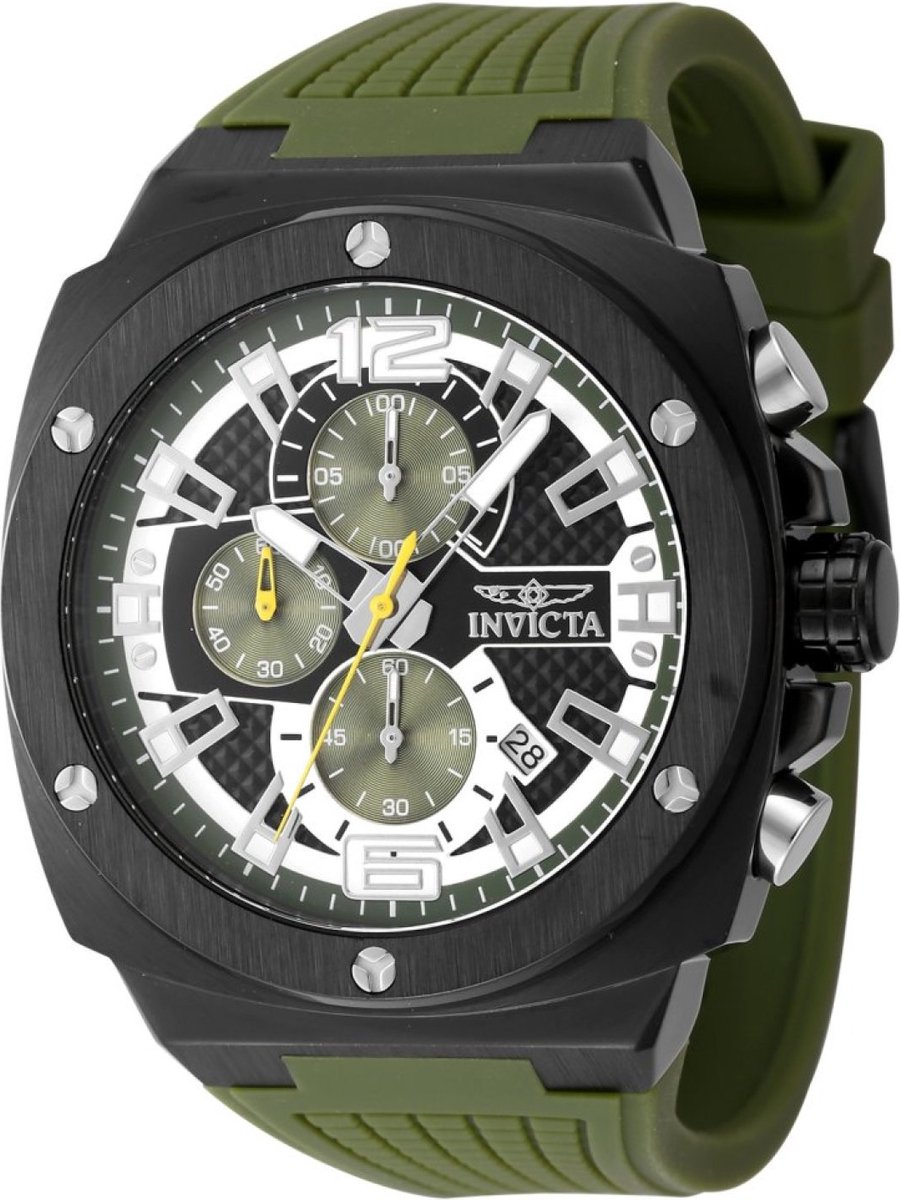 Invicta Racing 48162 Heren Horloge - Waterdicht - Analoog - Quartz Uurwerk - Roestvrij Staal met zwarte Wijzerplaat - 47mm