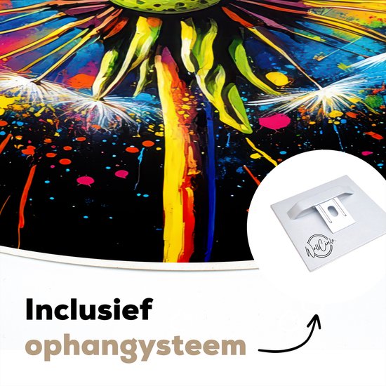 WallCircle® Wandcirkel 60x60 cm - Muurcirkel Paardenbloem - Graffiti - Kleurrijk - Bloemen - Natuur - Muurdecoratie woonkamer - Wanddecoratie slaapkamer - Kamer decoratie accessoires - Ronde schilderijen