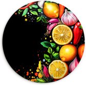 WallCircle® Wandcirkel 150x150 cm - Muurcirkel Citroenen - Peper - Kruiden - Graffiti - Verf - Abstract - Muurdecoratie woonkamer - Wanddecoratie slaapkamer - Kamer decoratie accessoires - Ronde schilderijen