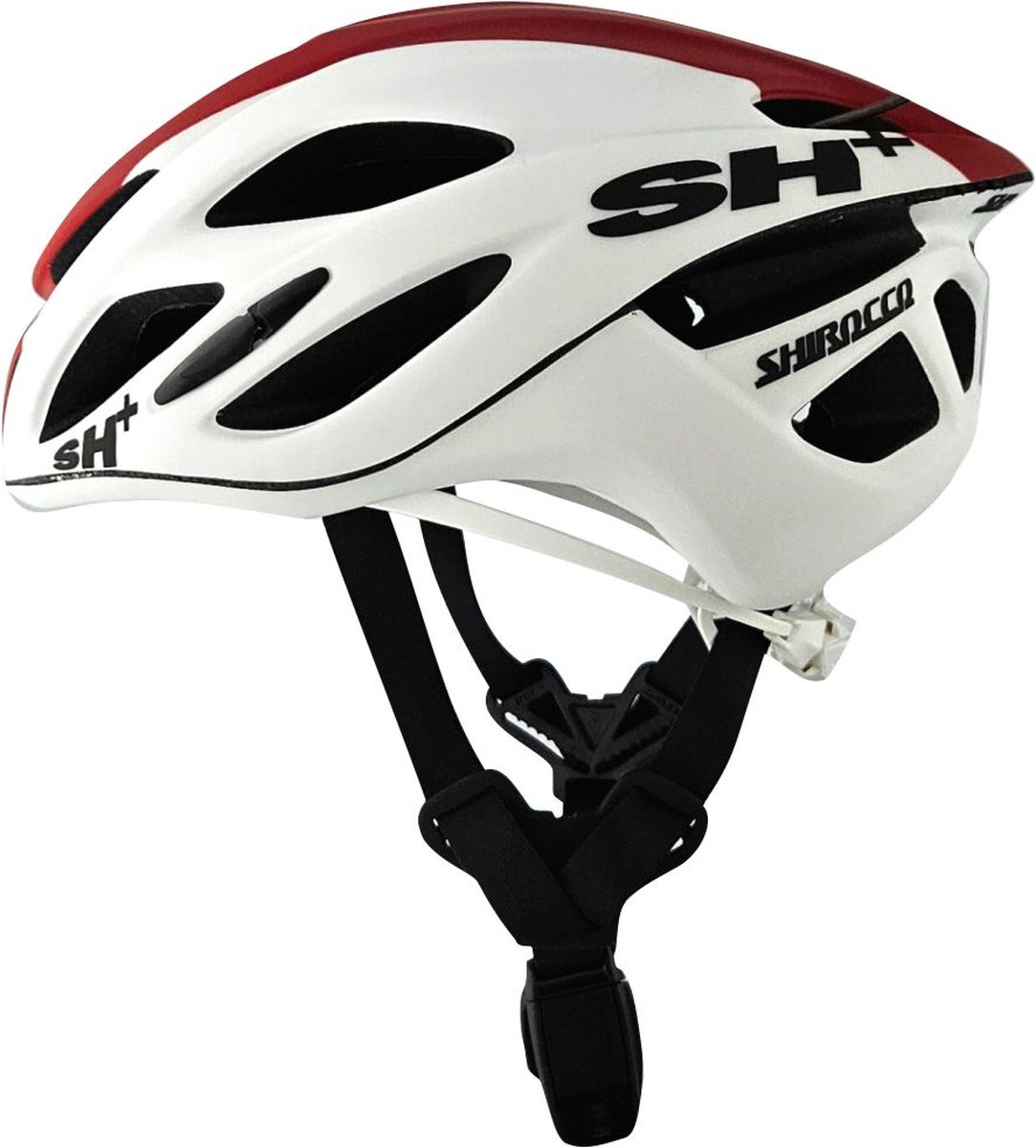SH+ Fietshelm - SHIROCCO S-TECH - Unisex - Lichtgewicht 240 gram - 21 Ventilatiegaten - Gemaakt in Italië - Voor een hoofdomtrek van 53 tot en met 57 CM - Wit Rood