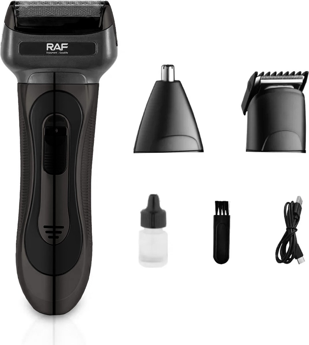 Raf 3-in-1 Haar- en Baardtrimmer - Tondeuse - Complete Grooming Set - T-blade/Neustrimmer/Shaver - Krachtig - Draadloos - Zwart