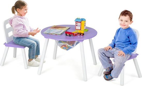 GOPLUS 3-delige Kinderzitgroep - Kindertafel Met 2 Stoelen, Konijnenoren Rugleuning, Wit - Voor Kinderkamer