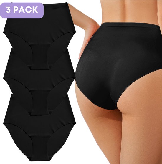 Naadloze High waist slip voor Dames - Zwart - Maat L - Set van 3 - Ultrazacht - Naadloos ondergoed dames - Seamless ondergoed dames - Invisible string - Dames slip - onzichtbaar ondergoed
