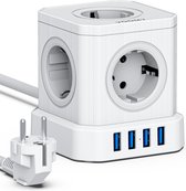Bol.com Voomy Cube Stekkerdoos met USB en Schakelaar - 5 Stopcontacten - 4 USB Poorten - Powercube - Overspanningsbeveiliging - ... aanbieding