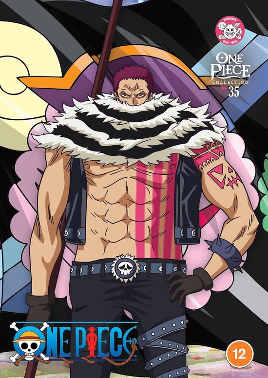 One Piece Collection 35 DVD box met een man met een bontkraag, zonder shirt en met de tekst One Piece.