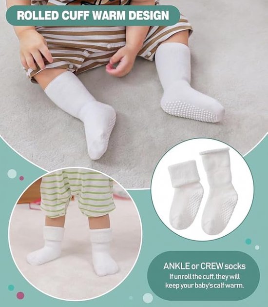 bistyle 6 paar antislipsokken voor baby's en kinderen, ABS-antislipsokken, biologisch katoen, 0-6 maanden tot 2-3 jaar, antislipsokken voor jongens en meisjes, roze, 0-6 Maanden