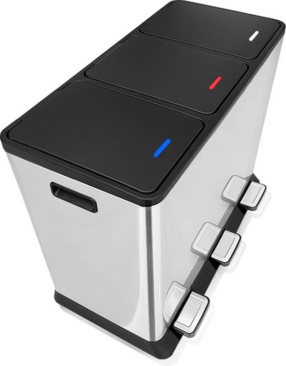 Goedkoopste IVOL - RVS Prullenbak pedaalemmer afvalscheiding met 3 vakken – 45 liter - 3x15 liter - Vuilbak