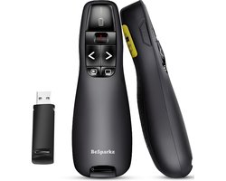 BeSparkz Presentatie Klikker - Draadloze Presenter voor Presentatie - USB Powerpoint Afstandsbediening met Laser Pointer - Zwart