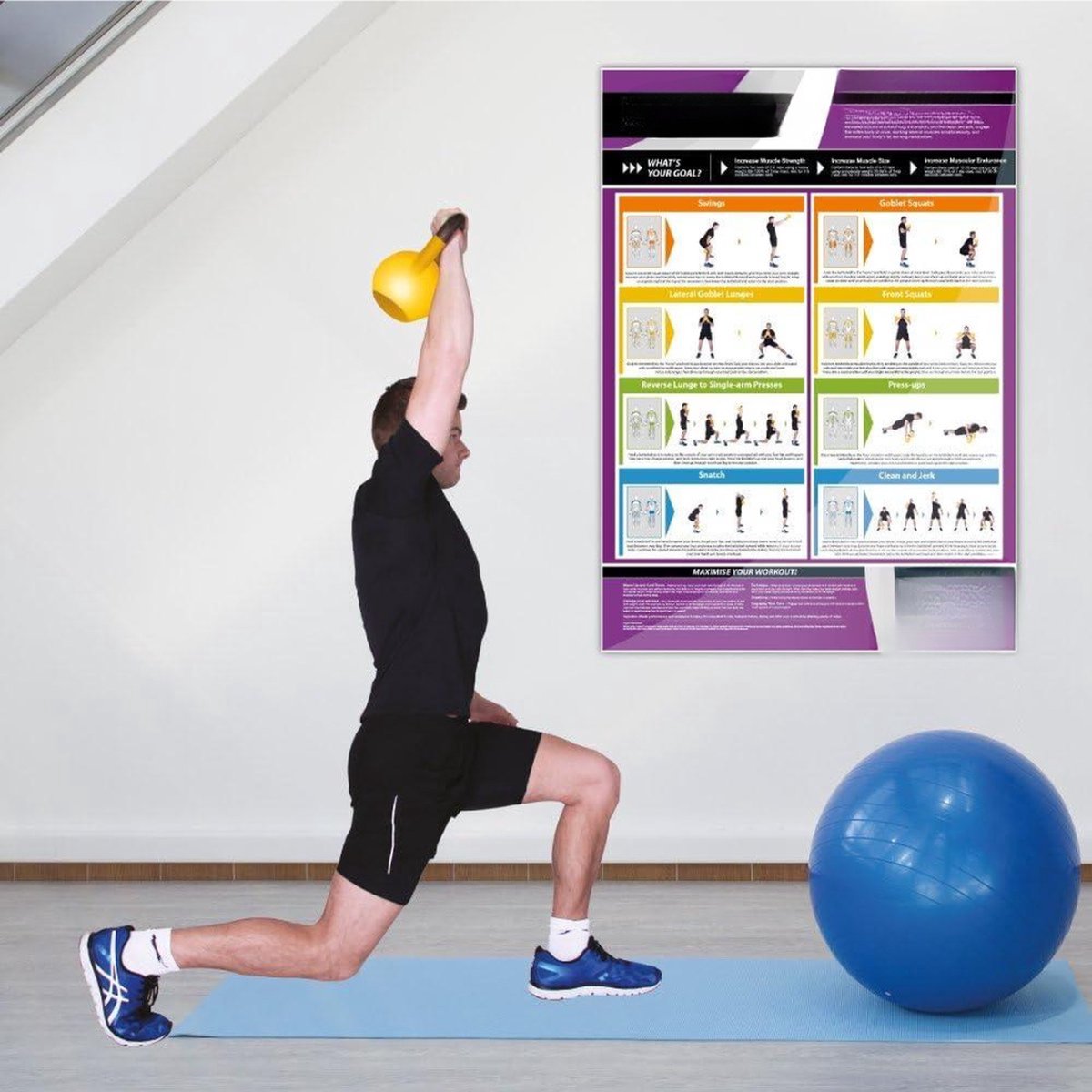 Bol.com Benen Rug Schouder Workout Poster - Kettlebell Oefeningen - GRATIS Online Video Training - Grootte 594mm x 420mm - Verbe... aanbieding