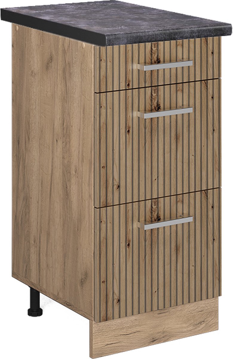 Vicco R-Line Keukenonderkast – 40 cm met laden, WB Antraciet Artisanaal eiken Artisanaal eiken/Goudkleurig Eiken