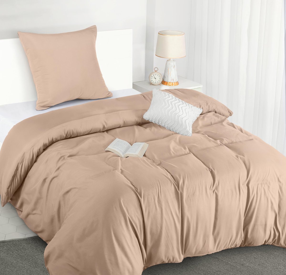 Goodivery ® Beddengoedset van Microvezel met Ritsen en Kussensloop in Beige voor Comfortabel Slapen