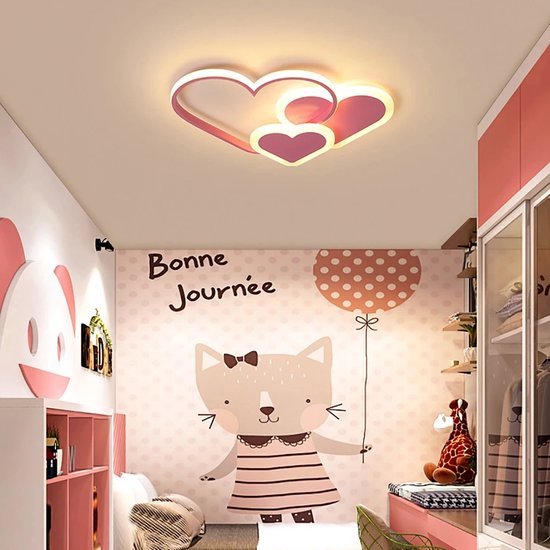 LED Plafondlamp Hart Plafondlamp Moderne Kinderlamp Jongens Meisjes Slaapkamer Lamp Dimbaar Met Afstandsbediening Acryl Kap Woonkamer Eetkamer Kinderkamer Hanglamp Cartoon Design,Roze