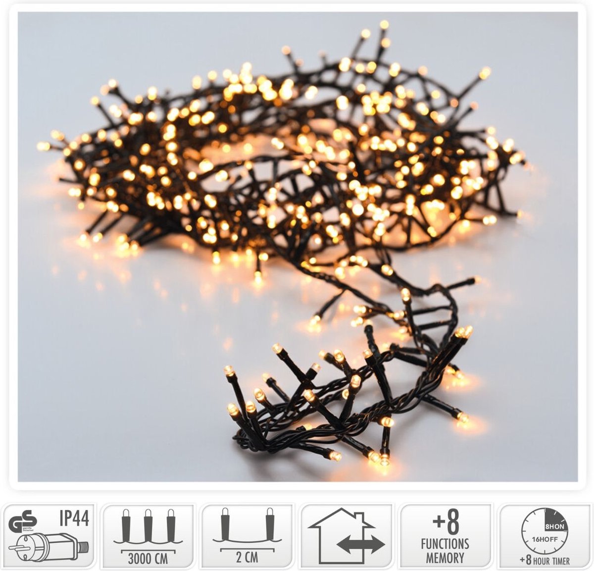 Bol.com Micro Cluster 1500 LED's - 30 meter - Warm wit - 8 functies met geheugen aanbieding
