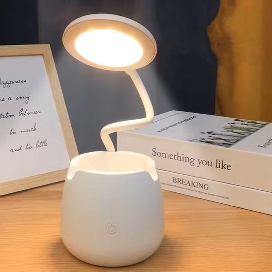 LED Bureaulamp Wit met Pennenhouder | USB Oplaadbaar | Flexibele Hals 360° | Nachtlampje voor Bureau & Slaapkamer