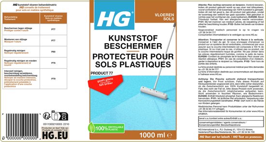 HG kunststofbeschermer (product 77) - 1L - beschermt tegen slijtage en krassen - geschikt voor  o.a. pvc, gietvloeren en linoleum