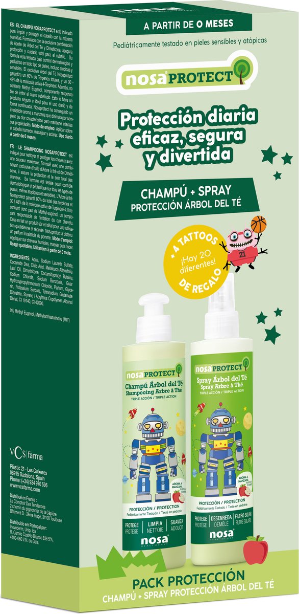Nosa Protect Duo Box Tea Tree Shampoo & Spray 250ml met appelgeur