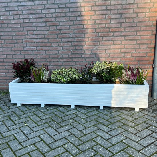 AMISHOUT - Jardinière en bois 200x40x36 - blanc | bac à fleurs à l'extérieur