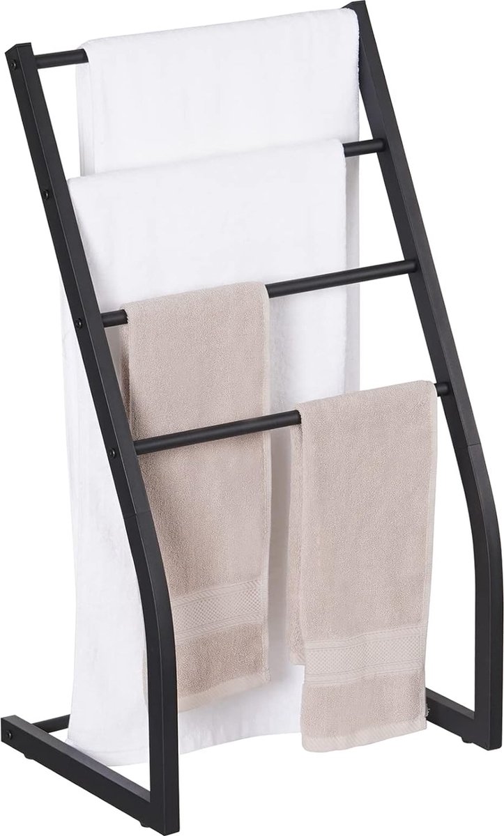 SMH LINE® Handdoekrek - 4 Armen - Handdoekstang - Handdoekenrek Badkamer - Handdoekhouder Vrijstaand - Metaal - Anti-Kras Viltjes - Zwart