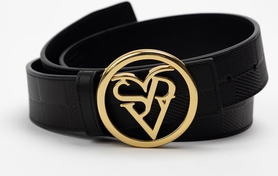 Savory Fashion - Ceinture femme - Zwart- Cuir - Logo doré - Motif bloc - L/XL