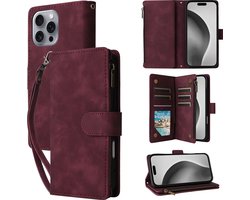 Luxe Telefoonhoesje geschikt voor Apple iPhone 16 Pro Max | Hoogwaardig Leren Bookcase | Lederen Wallet Case | Luxe Uitstraling | Pasjeshouder 6 stuks | Rood