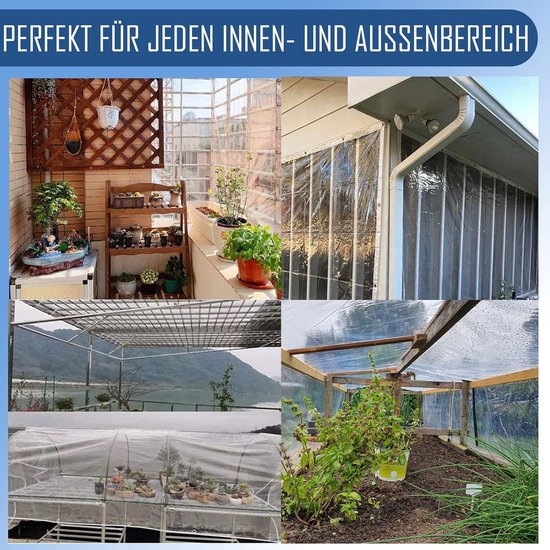 Dekzeil, waterdicht, transparant, met inslagringen, dekzeil, transparant, voor buiten, balkon, regenbescherming, afdekzeil, tuinmeubelen, voor buiten, regendicht, met bindtouw, 1 m x 4 m