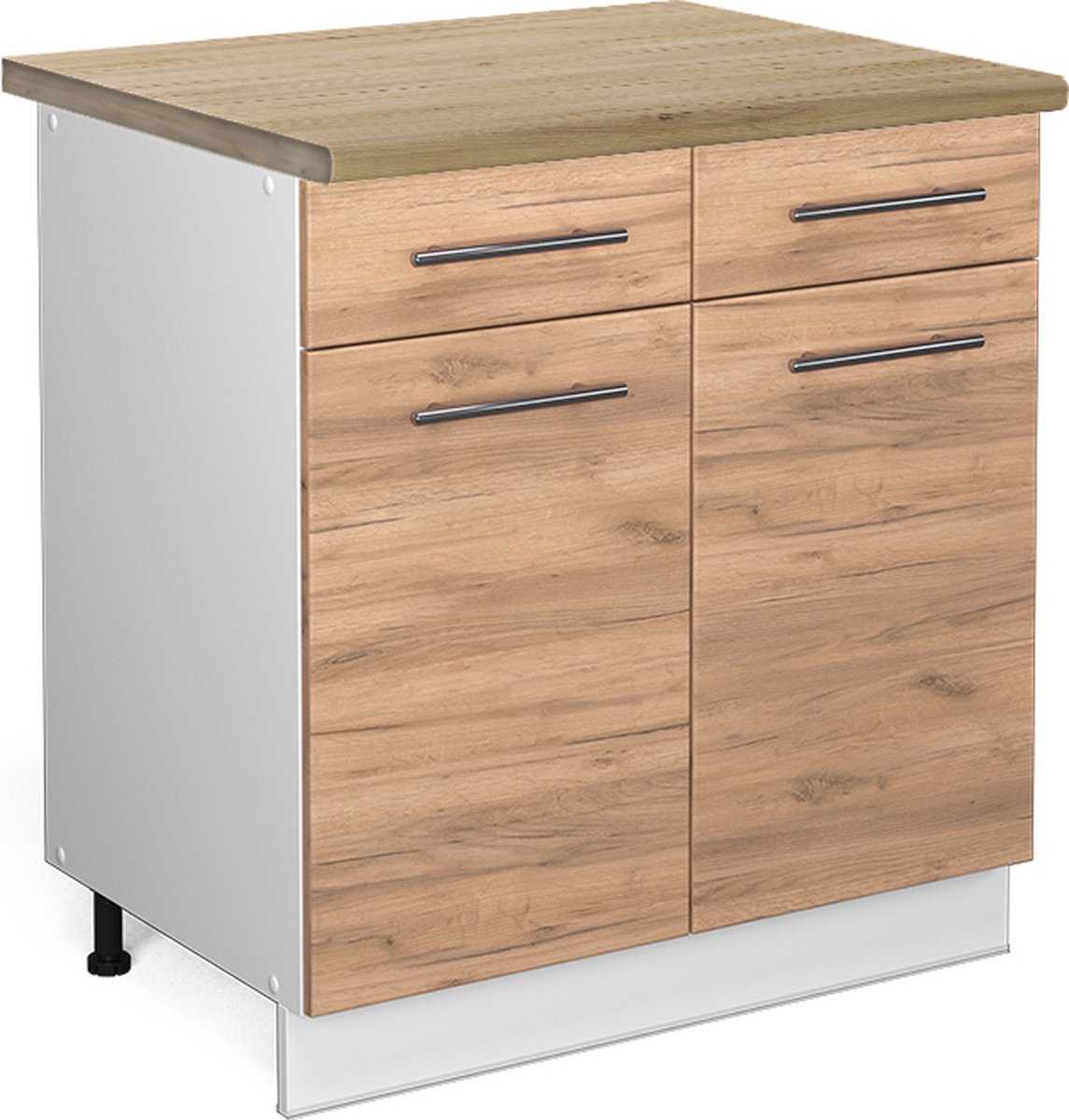Vicco Fame-Line Keukenonderkast – 80 cm, WB Eik Krachtige eik goud Goudkleurig Eiken/Wit