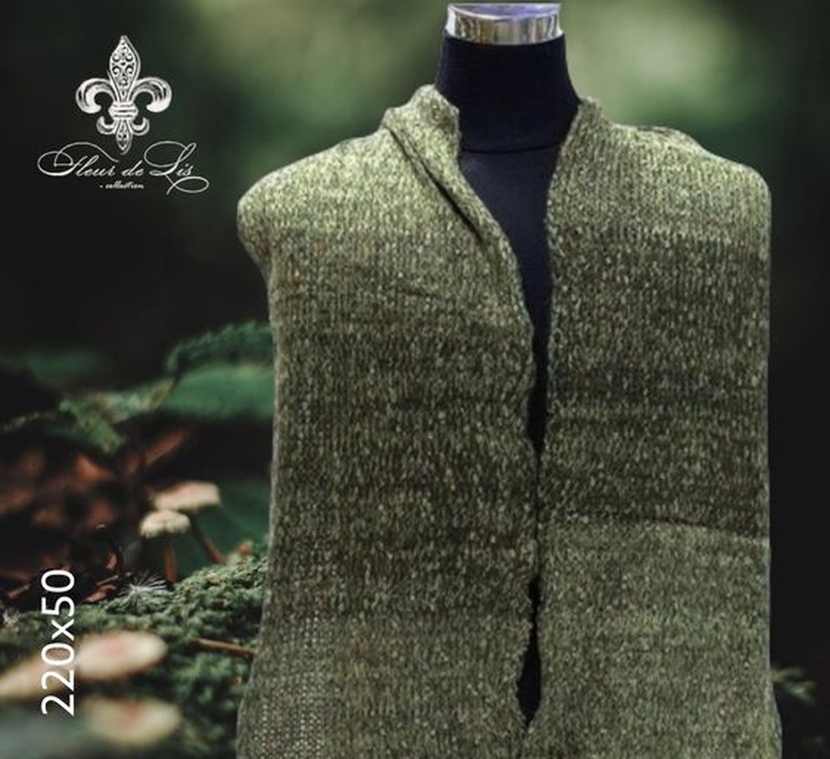 Fleur de Lis - Lange Gebreide Herfst / Winter sjaal - Olijf Groen / Golden Lime - Lurex glansdraad - 22 x 50 cm - volwassenen jeugd - unisex - casual feest