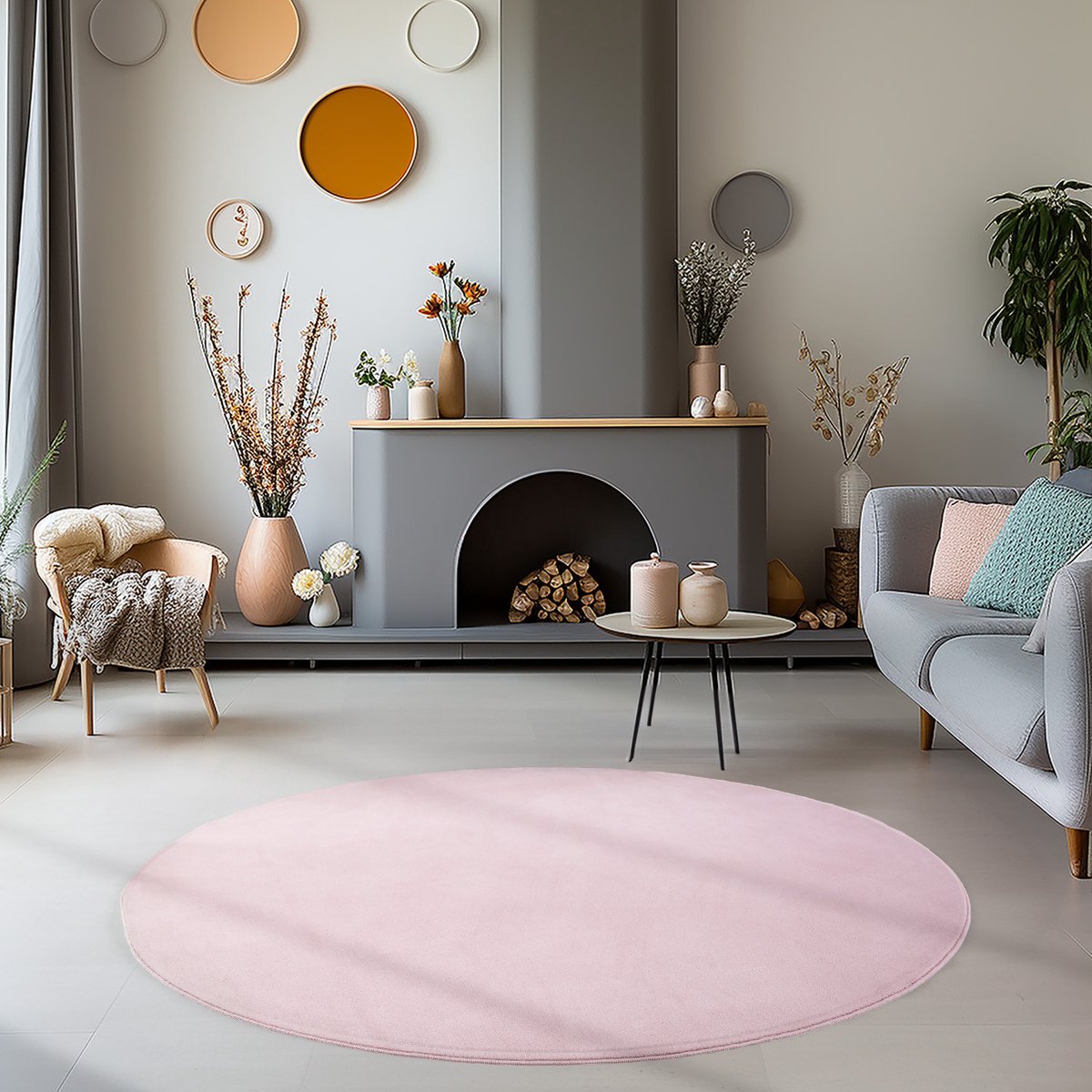 Muratap Sky Soft Uni Basic - Rond Vloerkleed - Laagpolig - Effen Kleur - Roze - Woonkamer Tapijt- 160 CM Ø
