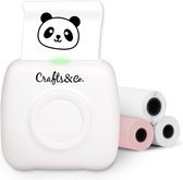Pocket Printer voor Smartphone - Fotoprinter - Oplaadbaar - Printen via App - Incl Sticker, Label, Papierrol - Mobiele Fotoprinter - Journal - Schoolspullen - Hobby - Mini - DIY - Speelgoed Jongens / Meisjes - Wit - Crafts&Co