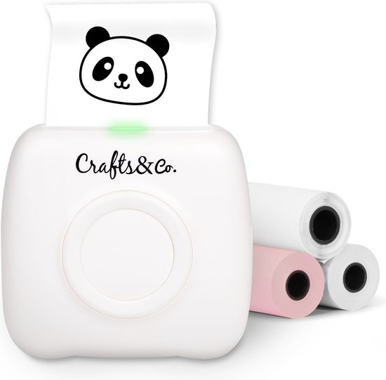 Pocket Printer voor Smartphone - Fotoprinter - Oplaadbaar - Printen via App - Incl Sticker, Label, Papierrol - Mobiele Fotoprinter - Journal - Schoolspullen - Hobby - Mini - DIY - Speelgoed Jongens / Meisjes - Wit - Crafts&Co