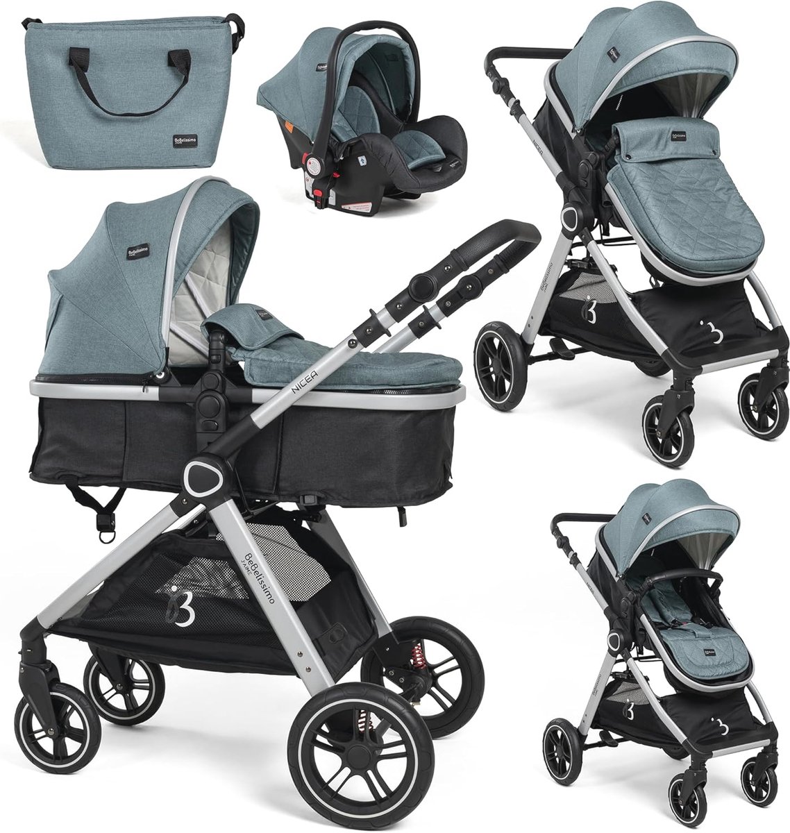 Image of 3-in-1 Kinderwagen tot 22kg - Modulair Reissysteem voor Kinderen van 0 tot 48 Maanden - Inclusief Buggy, Reiswieg en Autostoeltje